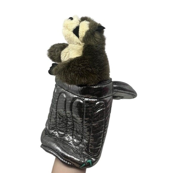 Folkmanis Raccoon In Trash Can Hand Puppet Plush Please Recycle Garbage Can - Picture 2 of 10